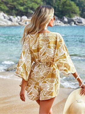 Romperalls | Long Flowy Sleeve  | V-Neck & Faux Wrap | Size Large
